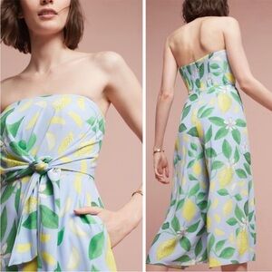 Maeve Light Blue Strapless Lemon Print Romper